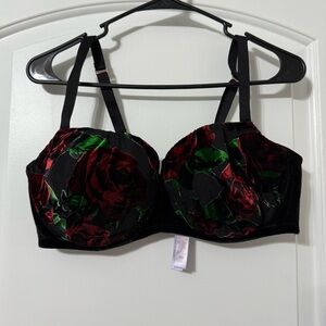 Savage X Fenty Chiffon Floral Velvet Balconette Bra Size 40DD Roses